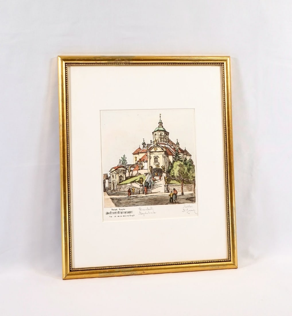 Signed Herta Czernik-Kobanz Gzonning Original Etching Hand Coloring Haydnkirche - 2