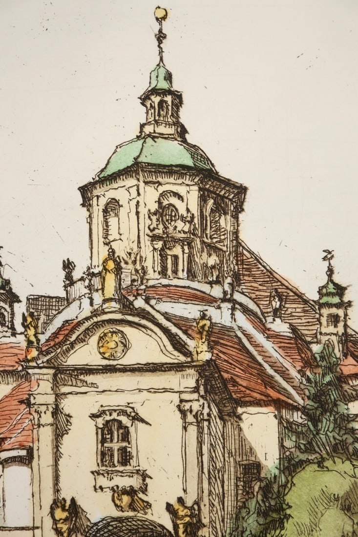 Signed Herta Czernik-Kobanz Gzonning Original Etching Hand Coloring Haydnkirche - 4