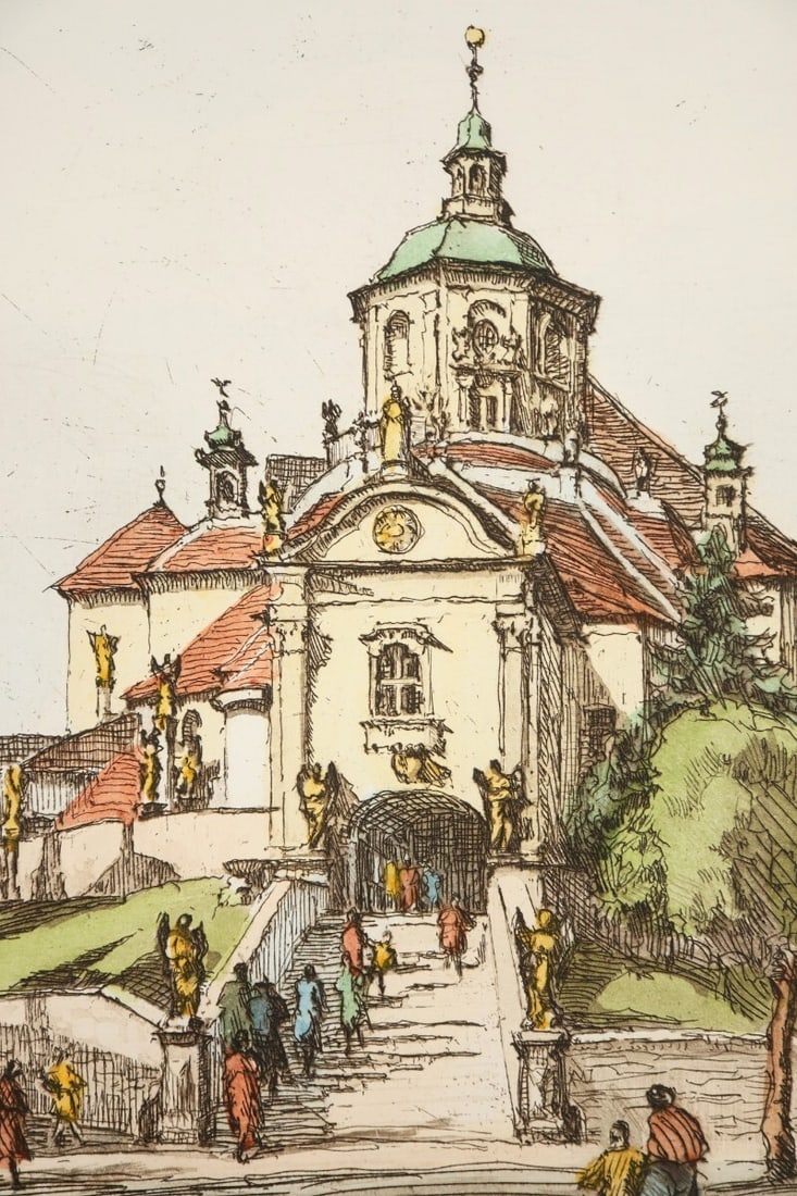 Signed Herta Czernik-Kobanz Gzonning Original Etching Hand Coloring Haydnkirche - 8