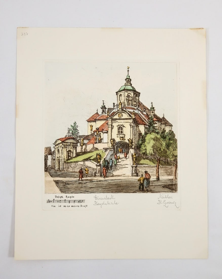 Signed Herta Czernik-Kobanz Gzonning Original Etching Hand Coloring Haydnkirche - 9