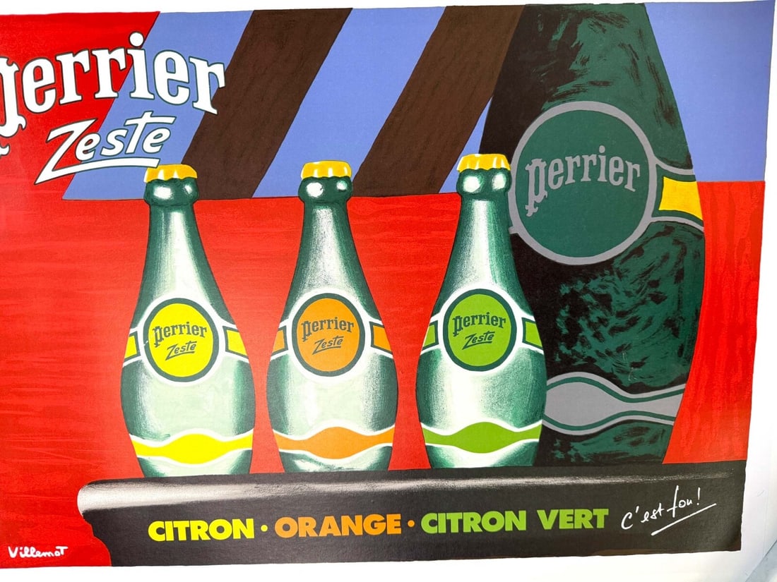 Linen Perrier Zeste Bernard Villemot Vintage Poster On Heavy Paper On - 6