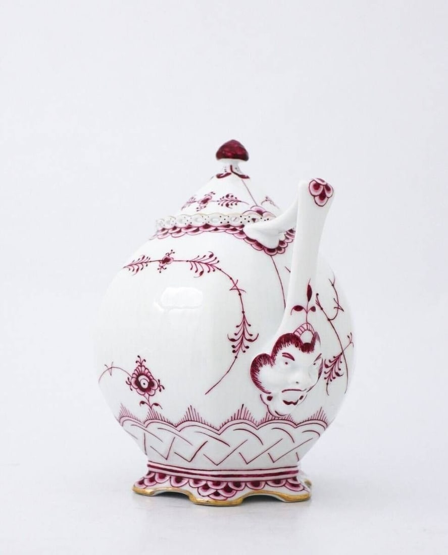 Face Royal Copenhagen Burgundy Fluted Full Lace Teapot 143 Gold with - 6