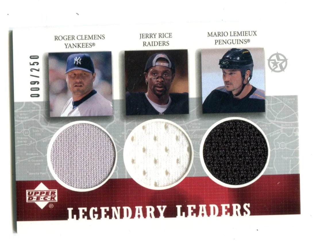 250 Clemons/ Rice/ Lemieux 2003 Upper Deck Legendary Cuts #RCJRMLL Card/: 250 Clemons/ Rice/ Lemieux 2003 Upper Deck Legendary Cuts #RCJRMLL Card/ This listing features 250 Clemons/ Rice/ Lemieux 2003 Upper Deck Legendary Cuts #RCJRMLL Card/. Item specifics are provided