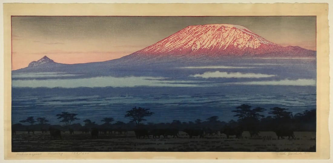Morning" Woodblock print ed.189/ 600 1977 - Toshi Yoshida "Kilimanjaro - 2