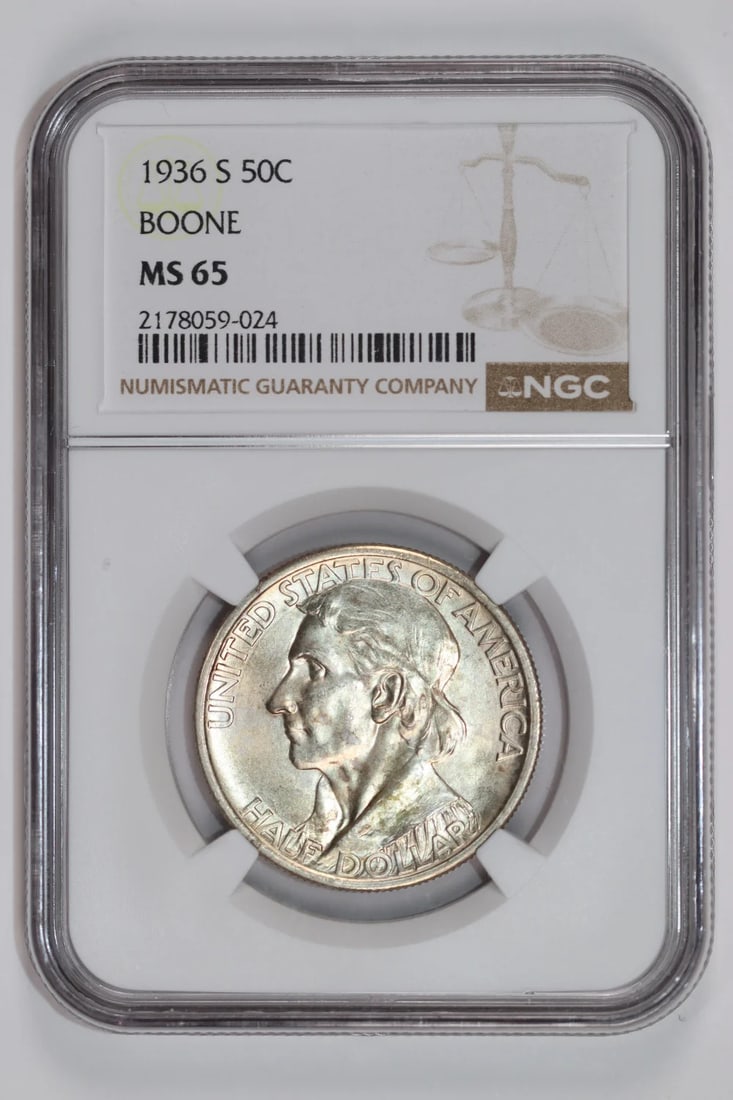 MS65 1936-S BOONE COMMEMORATIVE HALF DOLLAR NGC: MS65 1936-S BOONE COMMEMORATIVE HALF DOLLAR NGC This listing features MS65 1936-S BOONE COMMEMORATIVE HALF DOLLAR NGC. Item specifics are provided below. Item Specifics: Certification: NGC Composition