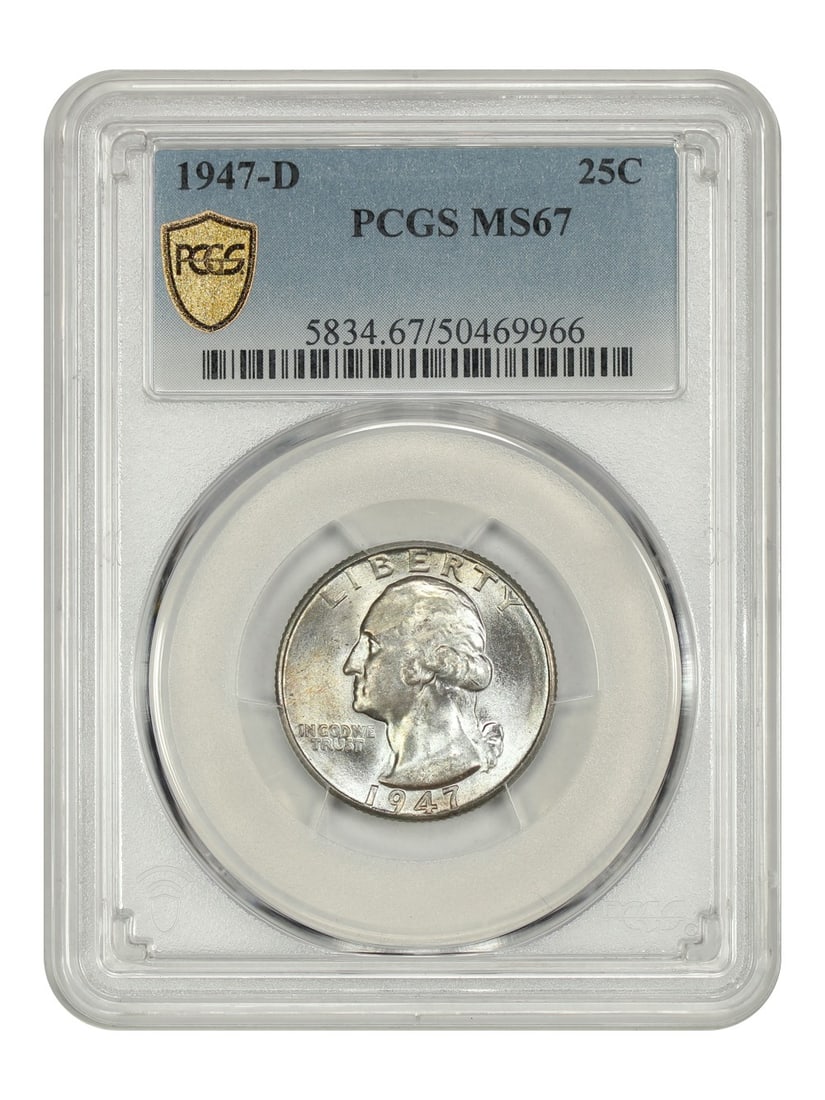 Washington Quarter - 1947-D 25C PCGS MS67: Washington Quarter - 1947-D 25C PCGS MS67 This listing features Washington Quarter - 1947-D 25C PCGS MS67. Item specifics are provided below. Item Specifics: Certification: PCGS Certification