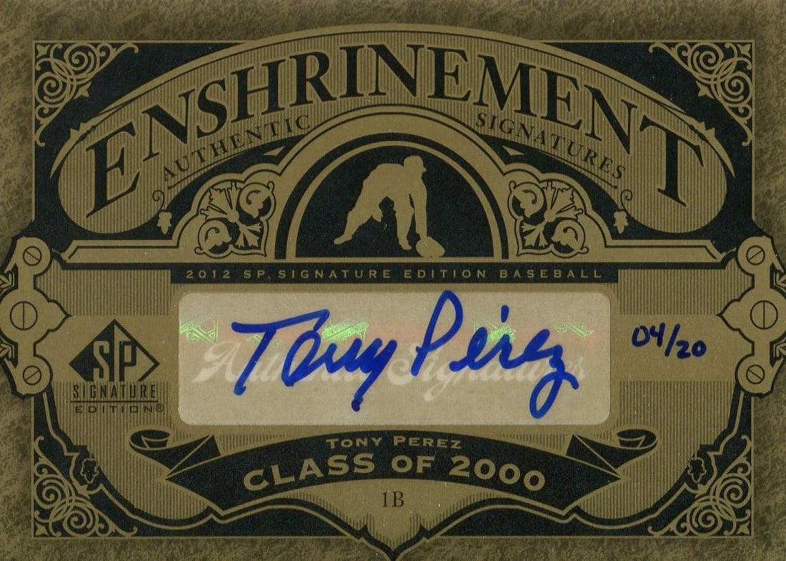 20 Tony Perez 2012 Autographed Card Upper Deck SP Signature Edition 04/: 20 Tony Perez 2012 Autographed Card Upper Deck SP Signature Edition 04/ This listing features 20 Tony Perez 2012 Autographed Card Upper Deck SP Signature Edition 04/. Item specifics are provided
