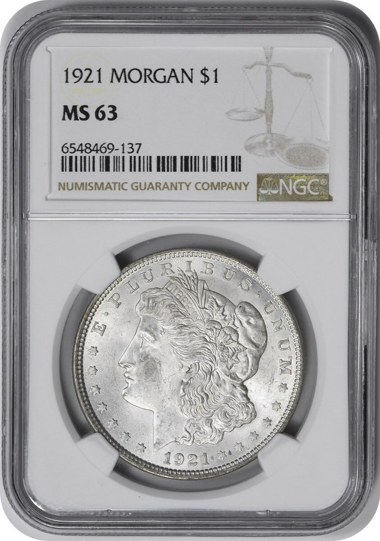 NGC 1921 Morgan Silver Dollar MS63: NGC 1921 Morgan Silver Dollar MS63 This listing features NGC 1921 Morgan Silver Dollar MS63. Item specifics are provided below. Item Specifics: Country Of Origin: United States Certification: NGC