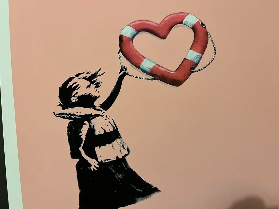 ED85 BANKSY poster balloon original "rescue ship" charity work - 2