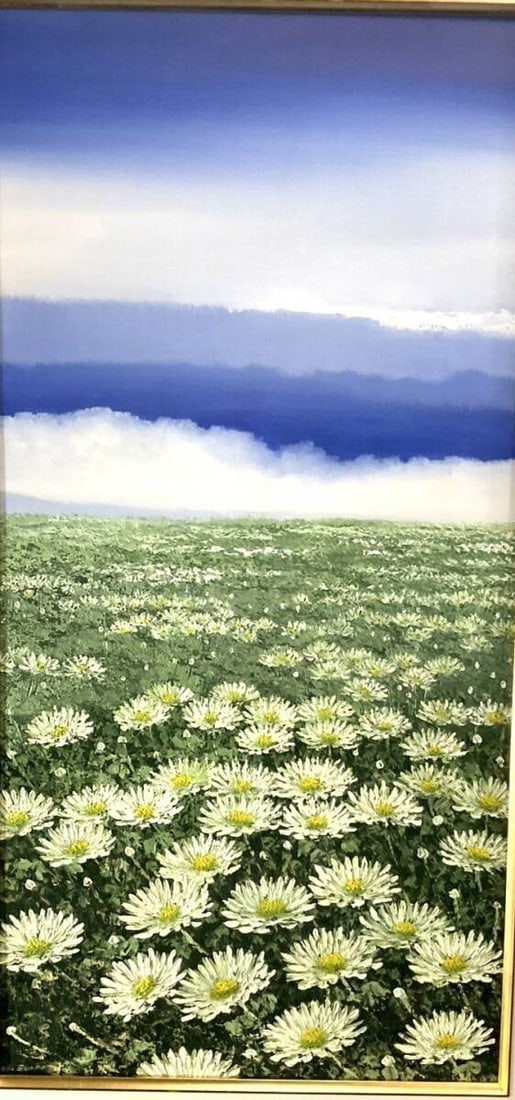 Signed - Wayan Suarmadi Oil Painting Water Flower 2001 - Large Floral Landscape - 2