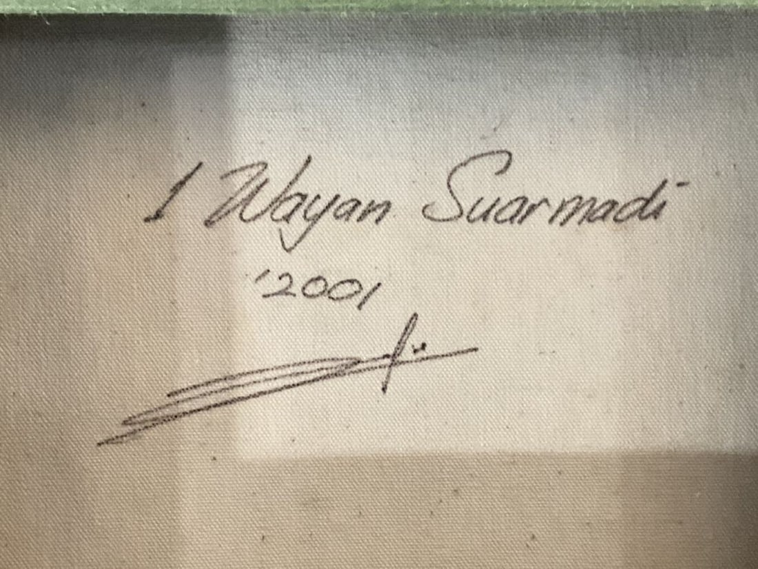 Signed - Wayan Suarmadi Oil Painting Water Flower 2001 - Large Floral Landscape - 8