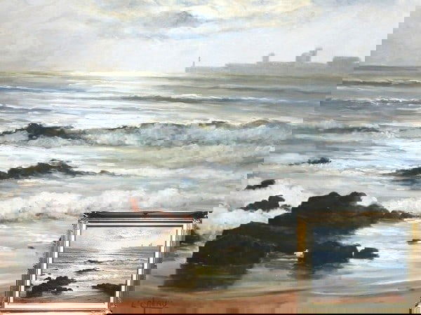 Framed Lucien Chenu Oil Painting Seascape Waves Signed French Art 12F - 2