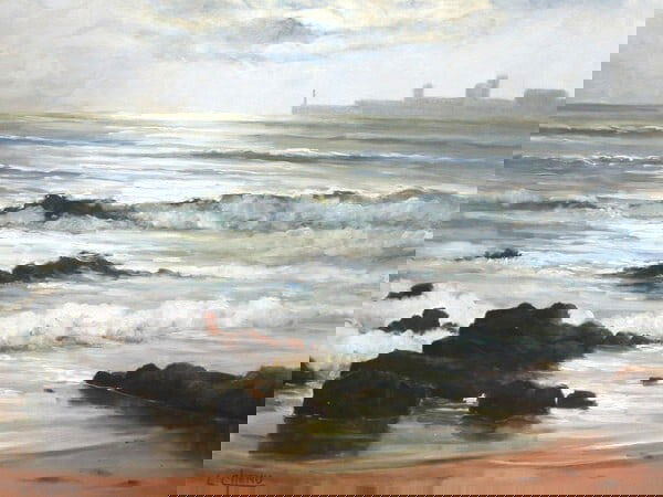Framed Lucien Chenu Oil Painting Seascape Waves Signed French Art 12F - 5