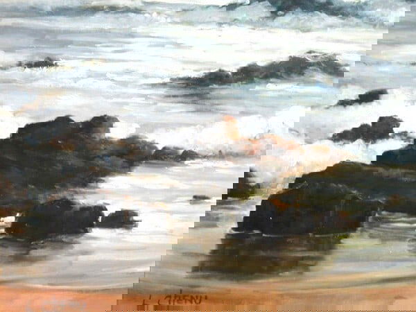 Framed Lucien Chenu Oil Painting Seascape Waves Signed French Art 12F - 6