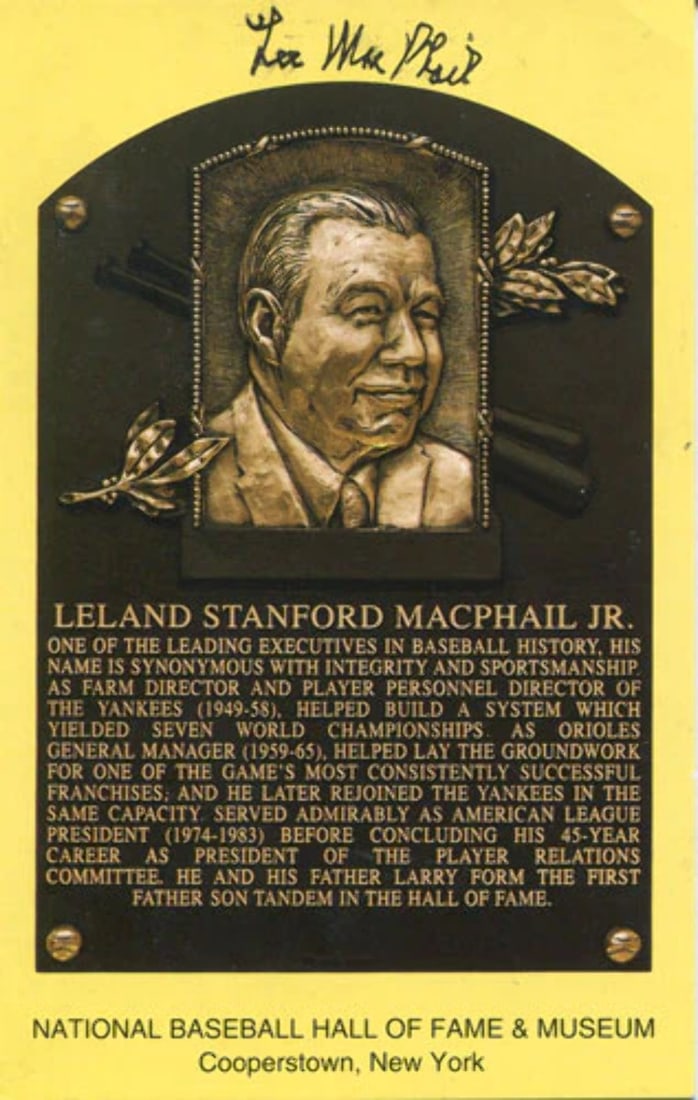 Card Lee MacPhail Autographed HOF Plaque (1 of 1)