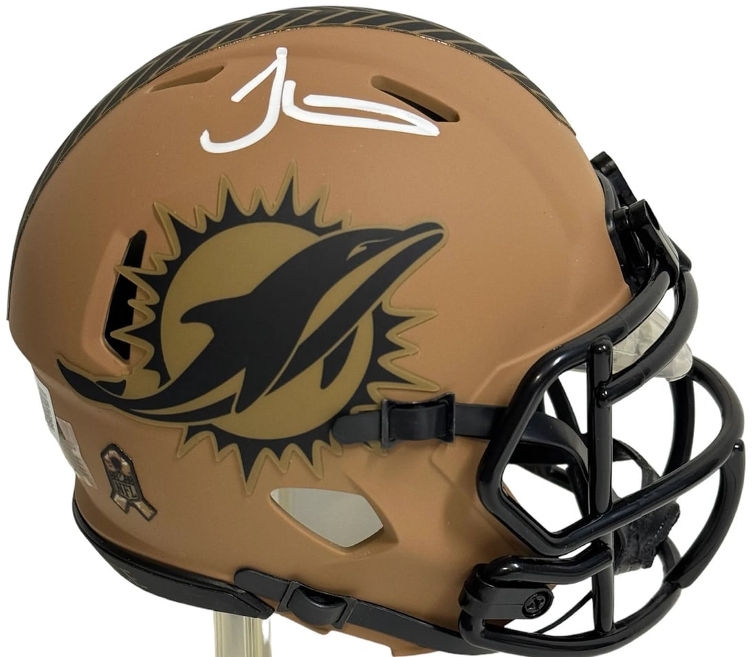 (Beckett) Tyreek Hill Autographed Dolphins Salute To Service Mini Helmet (1 of 2)