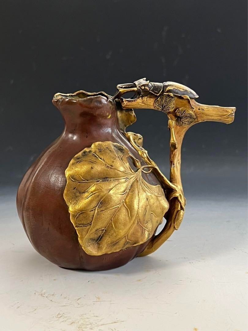 beetles Christofle Bronze Vase by Henri Varenne 1900c vines and stag - 2