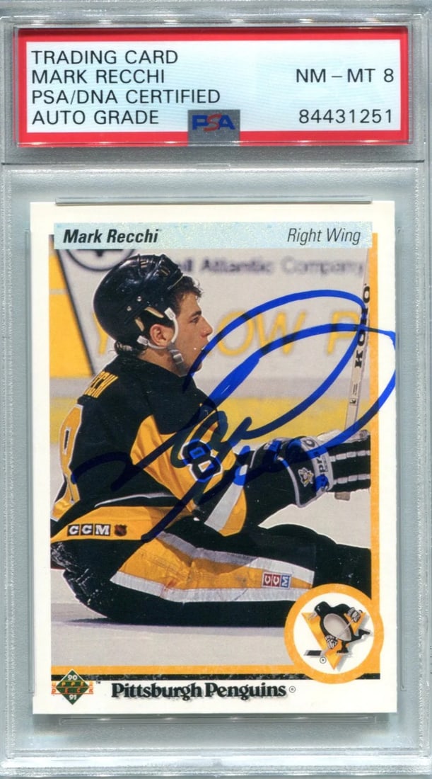 Card Mark Recchi 1990 Upper Deck #178 PSA Auto NM-MT 8 (1 of 2)