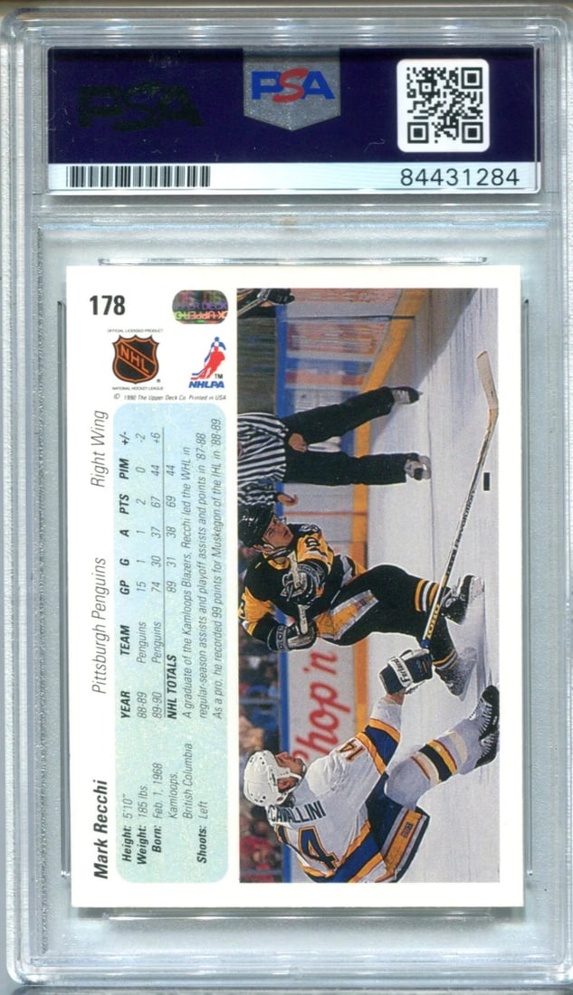 Card Mark Recchi 1990 Upper Deck #178 PSA Auto NM-MT 8 - 2