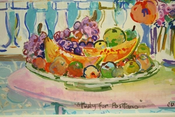 Frame Eva Hannah "Positano" 1999 Gouache on Paper Signed Original Painting with - 6