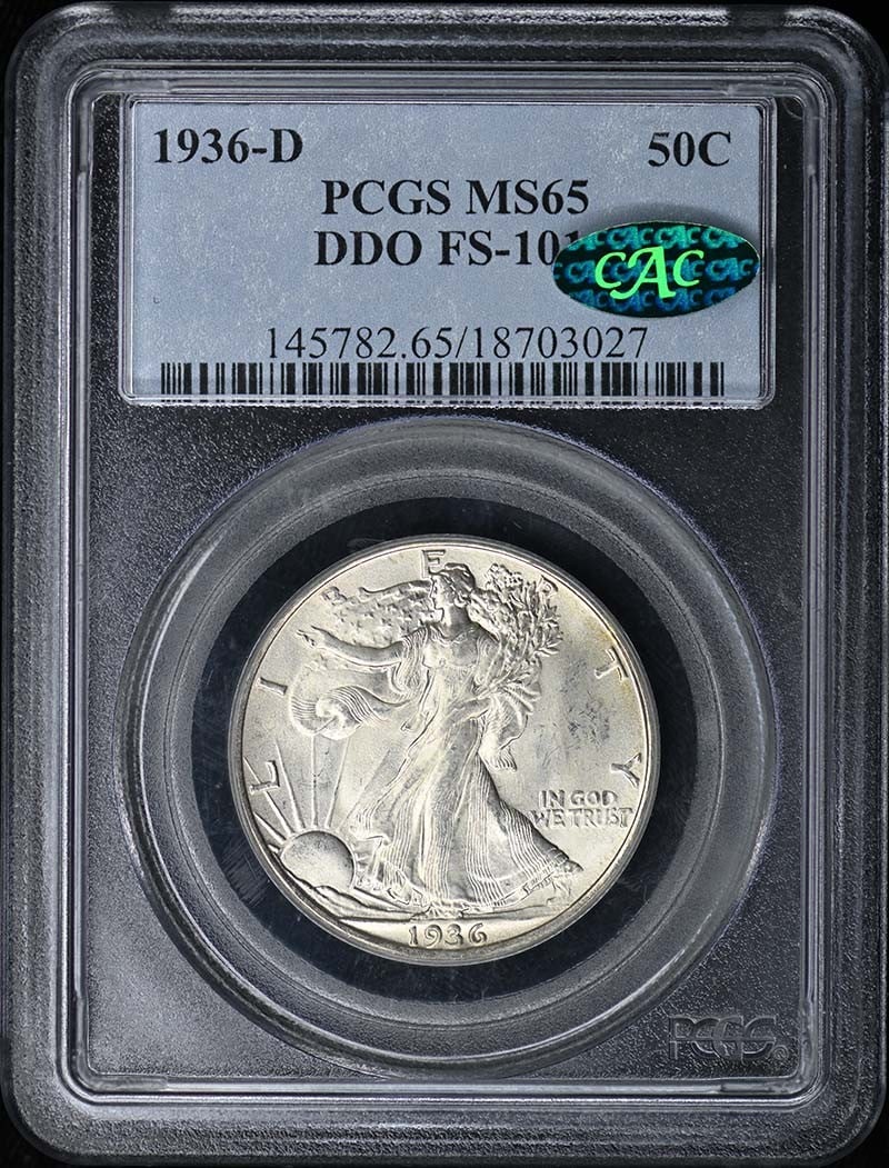 (CAC) 1936-D 50C DDO FS-101 Walking Liberty Half Dollar PCGS MS65: (CAC) 1936-D 50C DDO FS-101 Walking Liberty Half Dollar PCGS MS65 This listing features (CAC) 1936-D 50C DDO FS-101 Walking Liberty Half Dollar PCGS MS65. Item specifics are provided below. Item