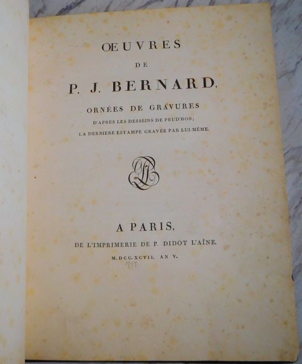 Complete 1797 Didot Oeuvres de P. J. Bernard with 4 Prudhon Engravings Rare - 9