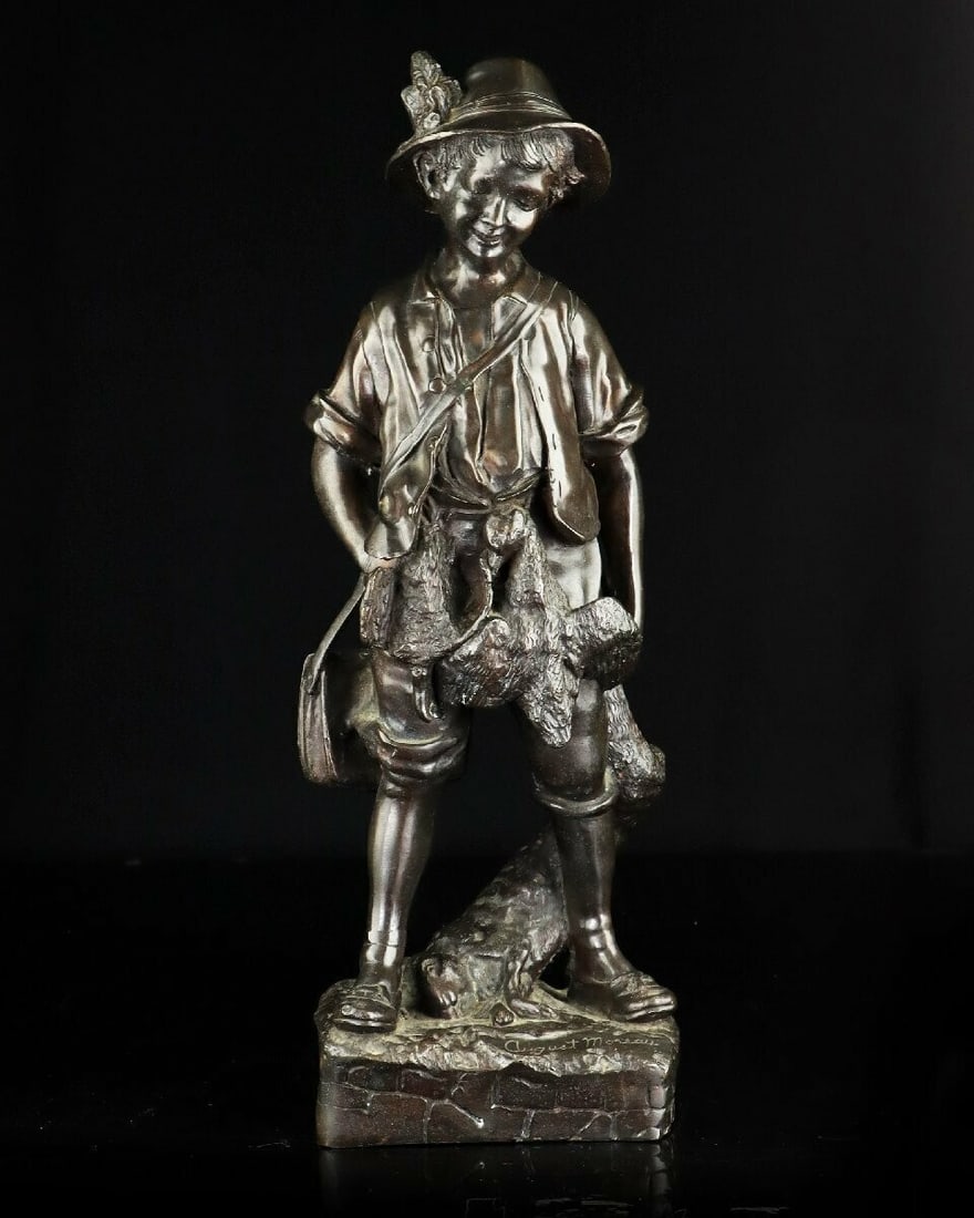 Little Hunter 20in Tall - Auguste Moreau 1900s Antique French Bronze Statue - 2