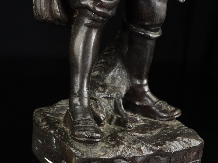 Little Hunter 20in Tall - Auguste Moreau 1900s Antique French Bronze Statue - 8
