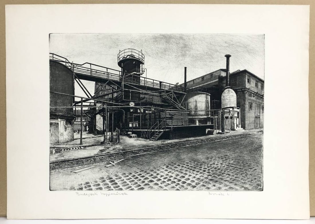 Landscape Lajos Novak Budapesti Vegimvek Original Etching Hungary Industrial (1 of 10)