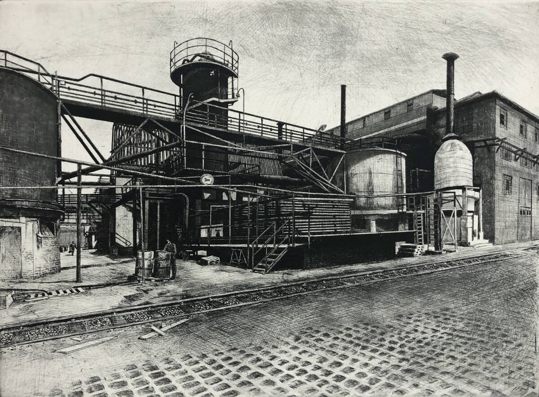 Landscape Lajos Novak Budapesti Vegimvek Original Etching Hungary Industrial - 2