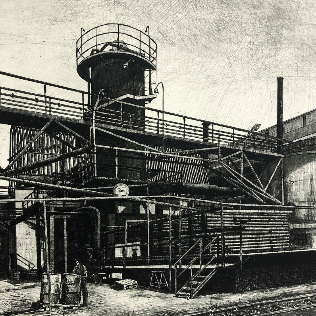 Landscape Lajos Novak Budapesti Vegimvek Original Etching Hungary Industrial - 3