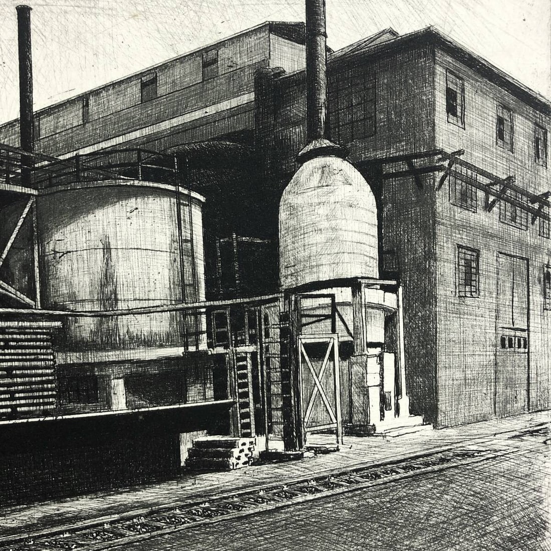 Landscape Lajos Novak Budapesti Vegimvek Original Etching Hungary Industrial - 5