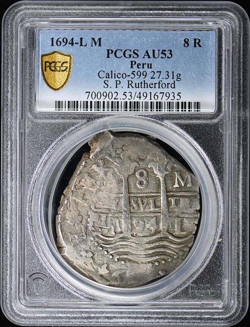 Rutherford 1694-L M Peru 8 R PCGS AU53 Calico-599 27.31g: Rutherford 1694-L M Peru 8 R PCGS AU53 Calico-599 27.31g This listing features Rutherford 1694-L M Peru 8 R PCGS AU53 Calico-599 27.31g. Item specifics are provided below. Item Specifics: