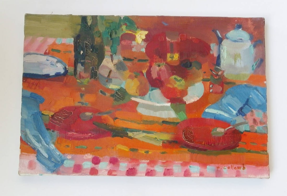 Art Paul Collomb Oil Painting Still Life P6 Original Canvas French Modern (1 of 8)