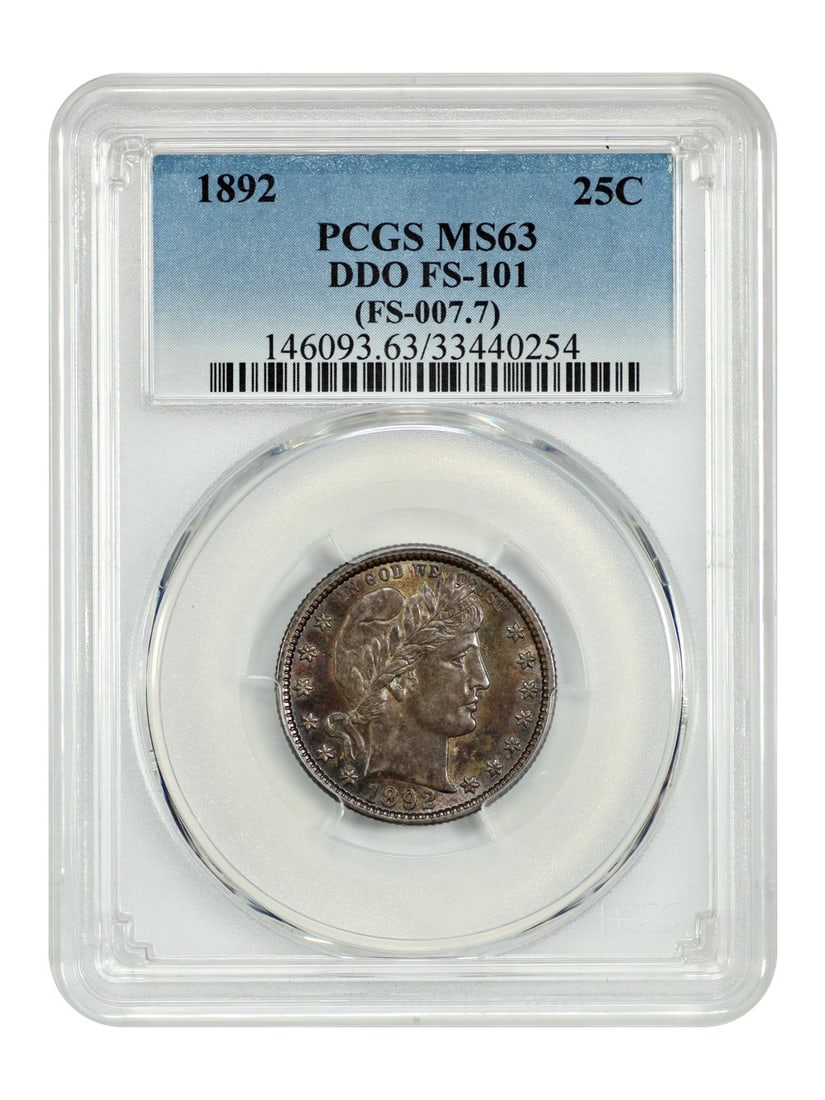 Barber Quarter - 1892 25C PCGS MS63 (DDO, FS-101): Barber Quarter - 1892 25C PCGS MS63 (DDO, FS-101) This listing features Barber Quarter - 1892 25C PCGS MS63 (DDO, FS-101). Item specifics are provided below. Item Specifics: Certification: PCGS Certif