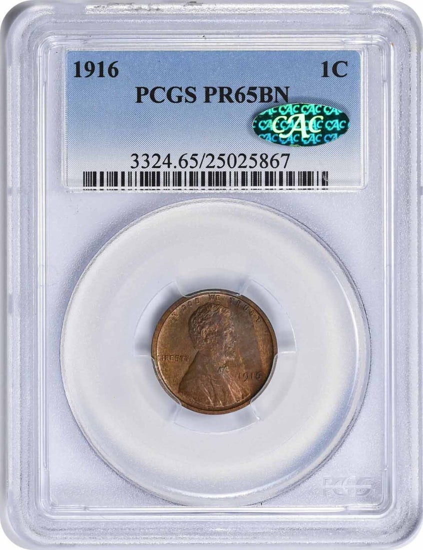 (CAC) 1916 Lincoln Cent PR65BN PCGS: (CAC) 1916 Lincoln Cent PR65BN PCGS This listing features (CAC) 1916 Lincoln Cent PR65BN PCGS. Item specifics are provided below. Item Specifics: Country Of Origin: United States Certification: PCGS