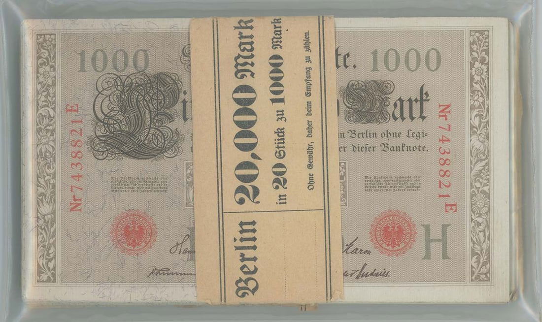 000 Marks Reichsbanknote - 1910 Germany 1000 Mark 5 Packs 100 (1 of 1)
