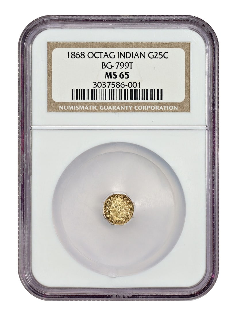 California Fractional Gold - Cal Fractional: 1868 25C NGC MS65 (BG-799T) (1 of 4)