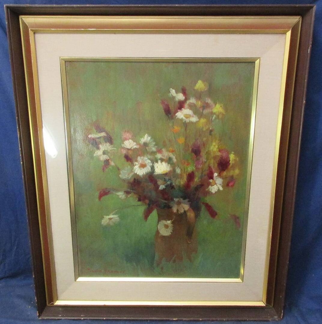 Life Yvette Dreanne Fleurs Original Oil Painting on Board Signed French Still (1 of 10)