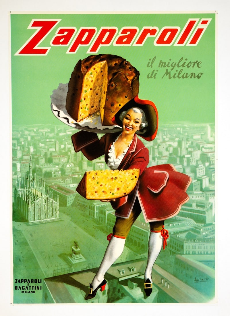 Vintage Linen Backed - Zapparoli Panettone Cake Poster Gino Boccasile C.1950 (1 of 3)