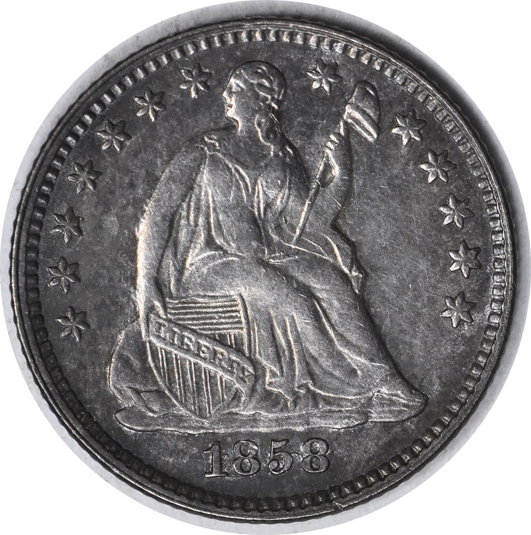 Uncertified 1858/ Inverted Date Liberty Seated Silver Half Dime AU Slider (1 of 2)