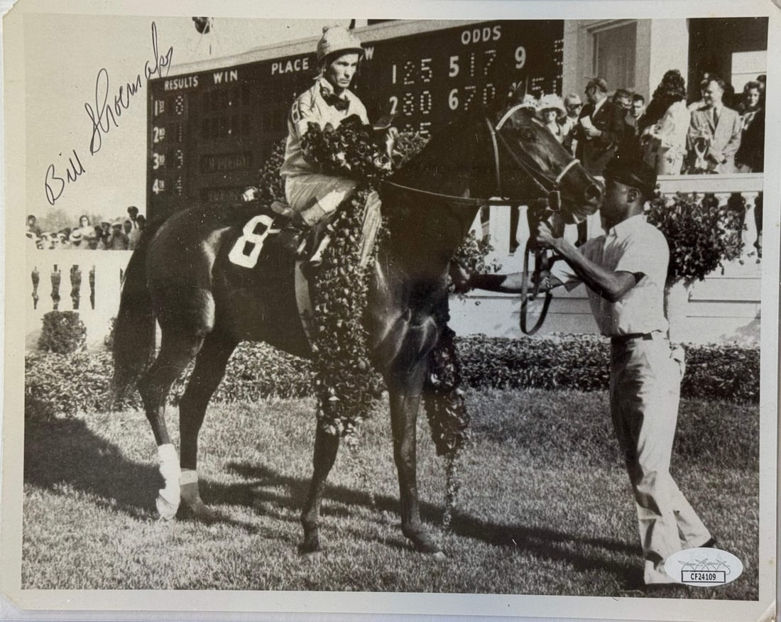 (JSA) Bill Shoemaker Autographed Horse Racing 8x10 Photo Spectacular Bid (1 of 1)