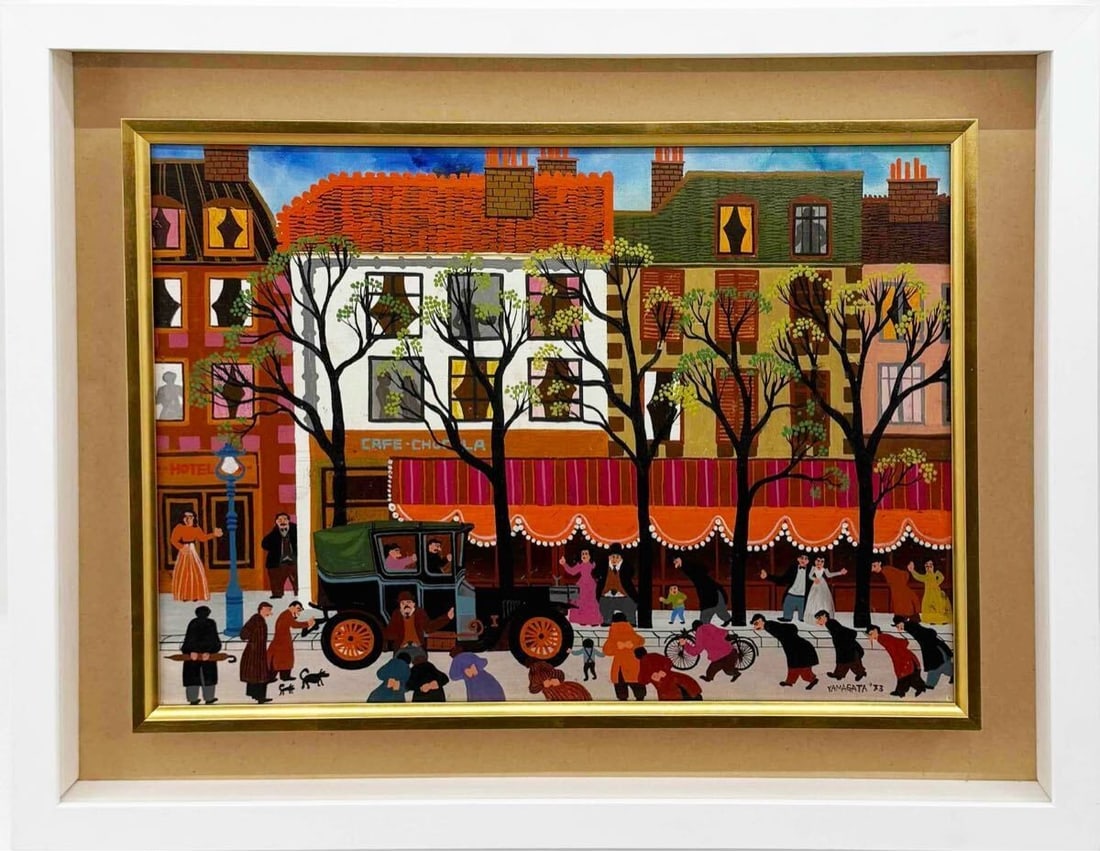 signed - Hiro Yamagata Hiromichi "CAFE CHOCOLA" canvas acrylic work (1 of 5)