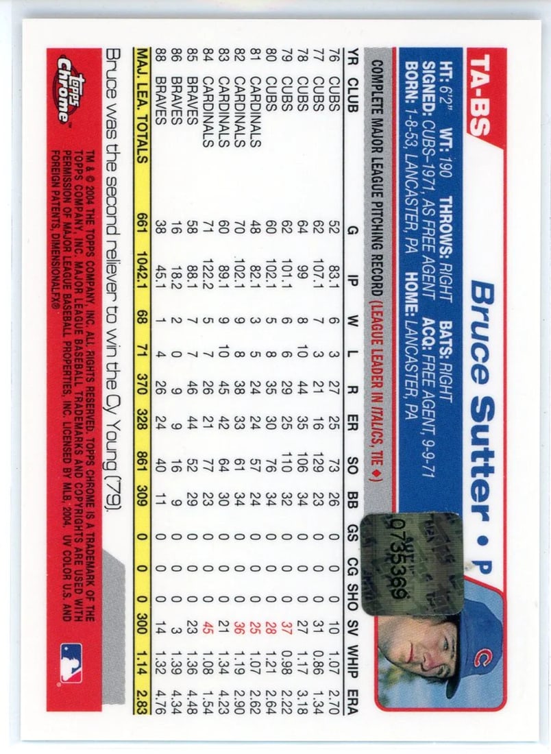 #TA-BS Bruce Sutter Autographed 2004 Topps Card - 2