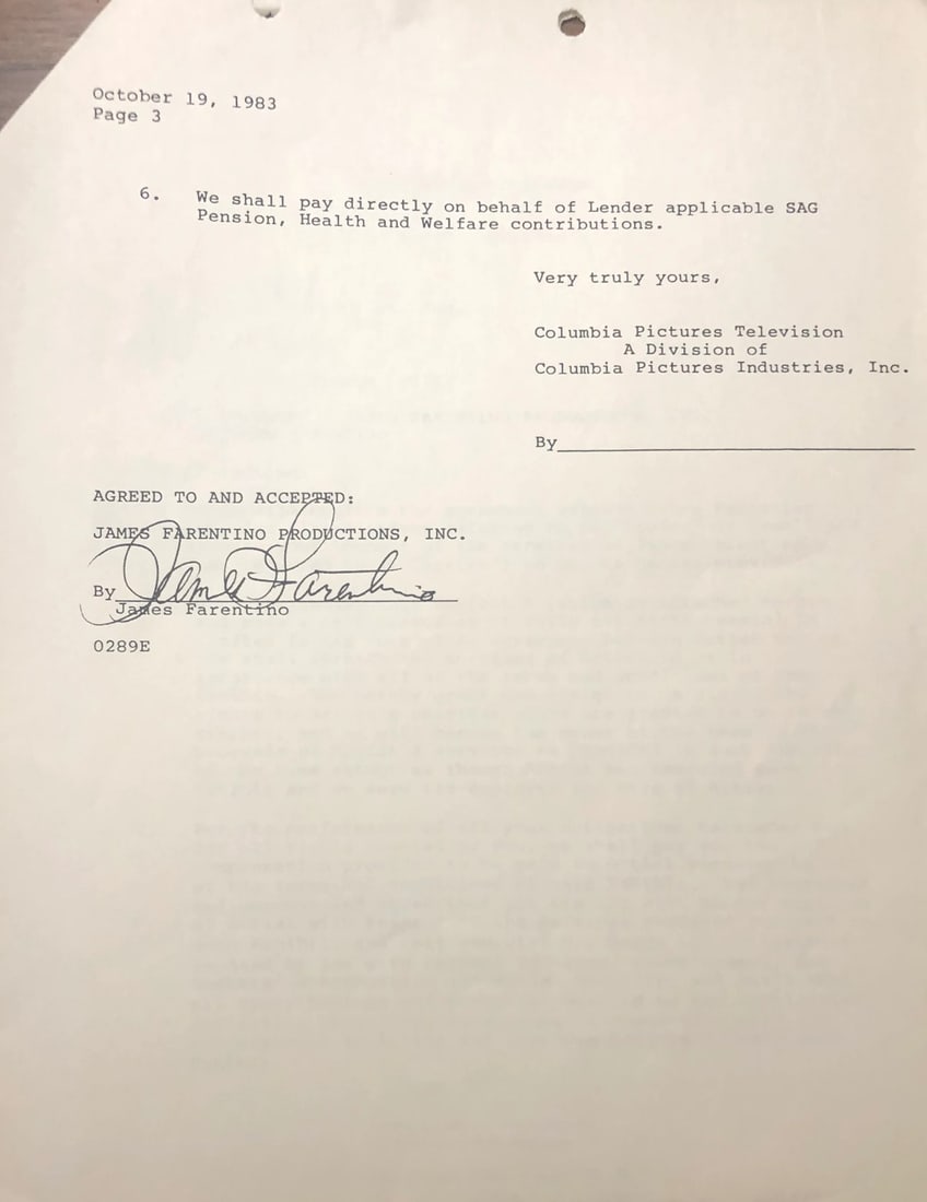 Contract James Farentino Autographed (1 of 1)