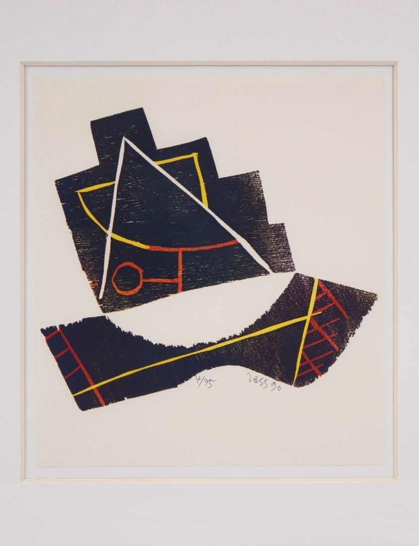 Master Jan Voss "Sans Titre" 1990 Signed Woodcut Limited 4/ 75 German Abstract - 4