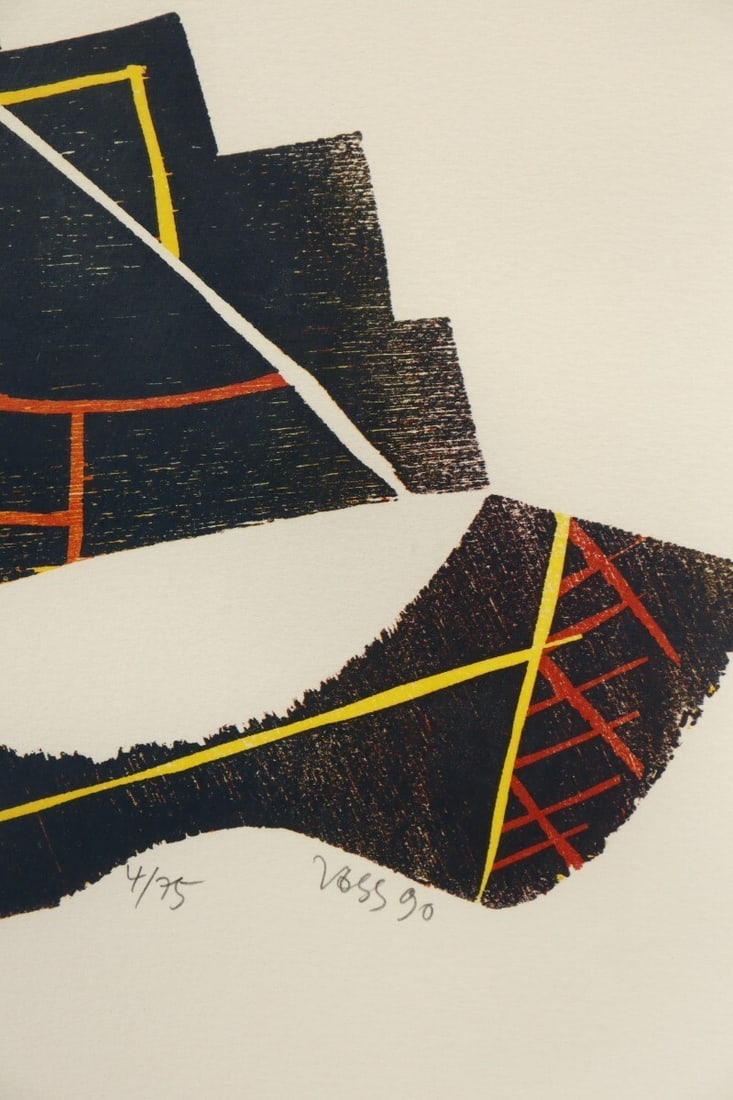 Master Jan Voss "Sans Titre" 1990 Signed Woodcut Limited 4/ 75 German Abstract - 8