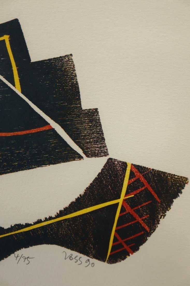 Master Jan Voss "Sans Titre" 1990 Signed Woodcut Limited 4/ 75 German Abstract - 9