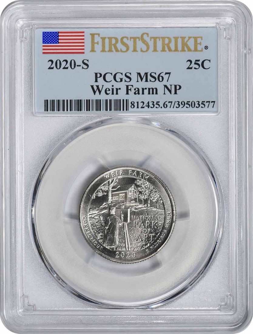 PCGS 2020-S Weir Farm National Park Quarter MS67 First Strike: PCGS 2020-S Weir Farm National Park Quarter MS67 First Strike This listing features PCGS 2020-S Weir Farm National Park Quarter MS67 First Strike. Item specifics are provided below. Item Specifics: