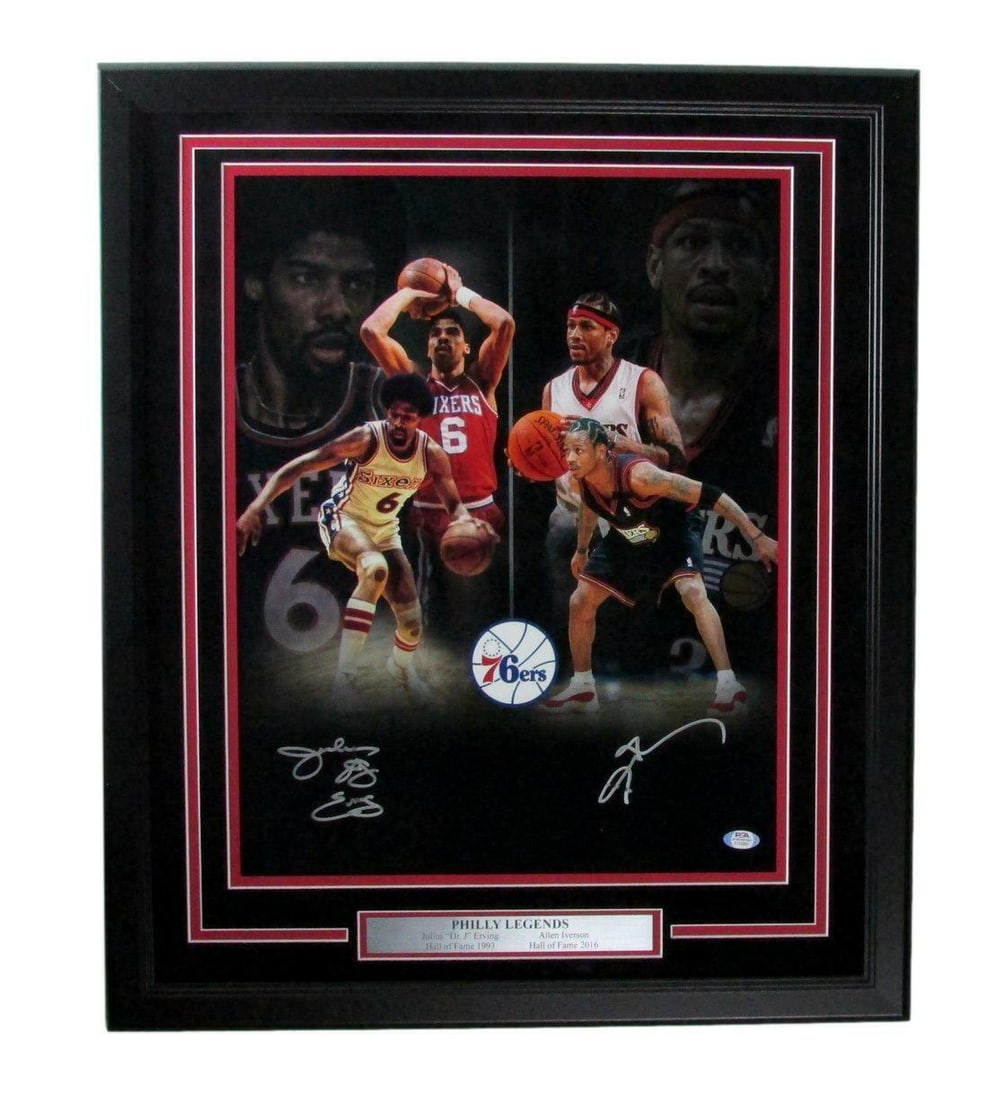 167665 Julius Erving/ Allen Iverson 76ers Dual-Signed 16x20 Photo Framed PSA/ DNA (1 of 4)